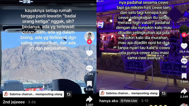 Sabrina Chairunnisa repost masalah orang ke-3. (TikTok)